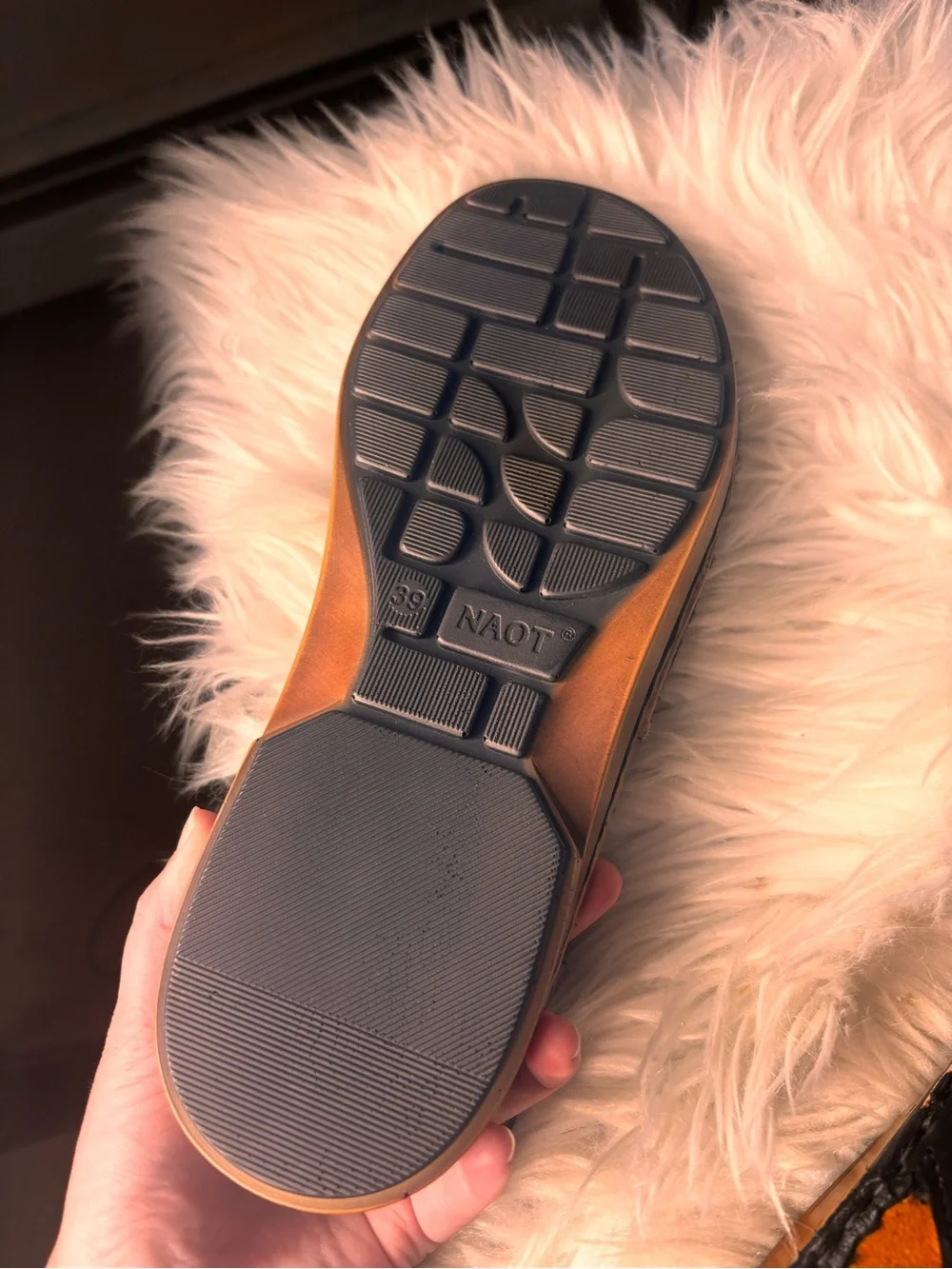 Noat US 8 Black Leather Buckle Strap comfort orthopedic Sandals with Tan Footbed
